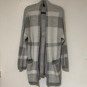 Banana Republic Gray Checkered Open-Front Cardigan